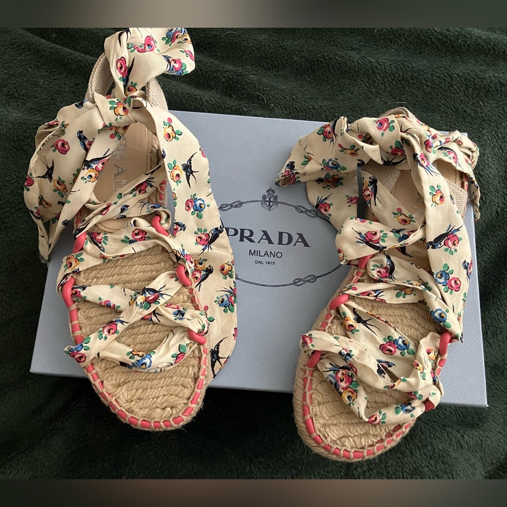 Authentic Prada Floral wrap espradilles size 6